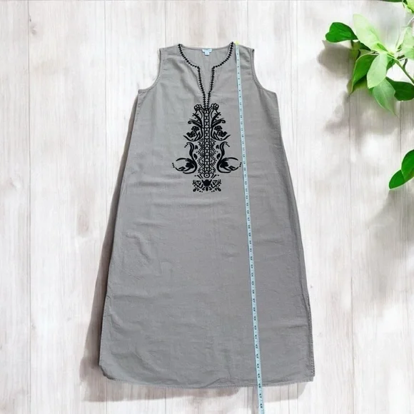 Sigrid Olsen Embroidered Brown Linen Blend Maxi Dress - Picture 2 of 5